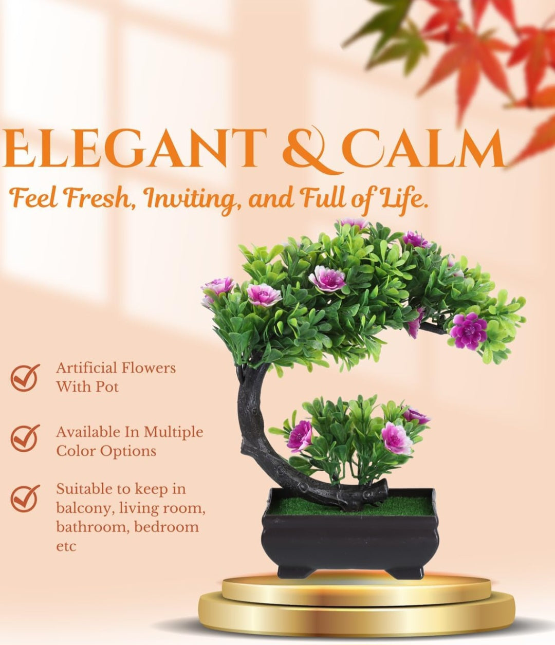 Yarma Artificial Flower with Plastic Pot - Elegant Home and Office Décor for Office Desk, Living Room, Balcony, Bathroom, Wash Basin, Bedroom