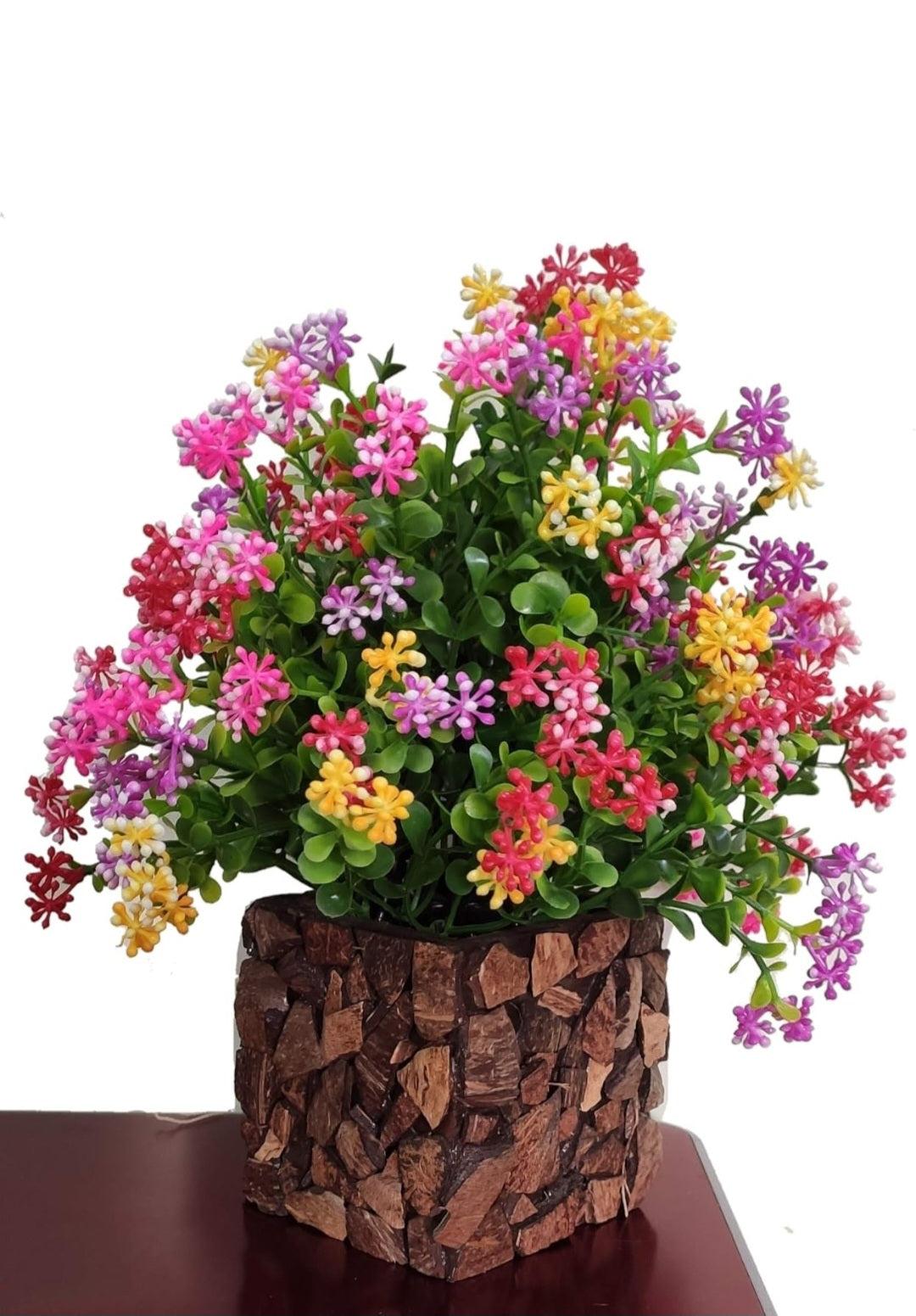 Yarma Plastic Multicolor Artificial Flower Plant with Stylish Coconut Pot(25 Cm)