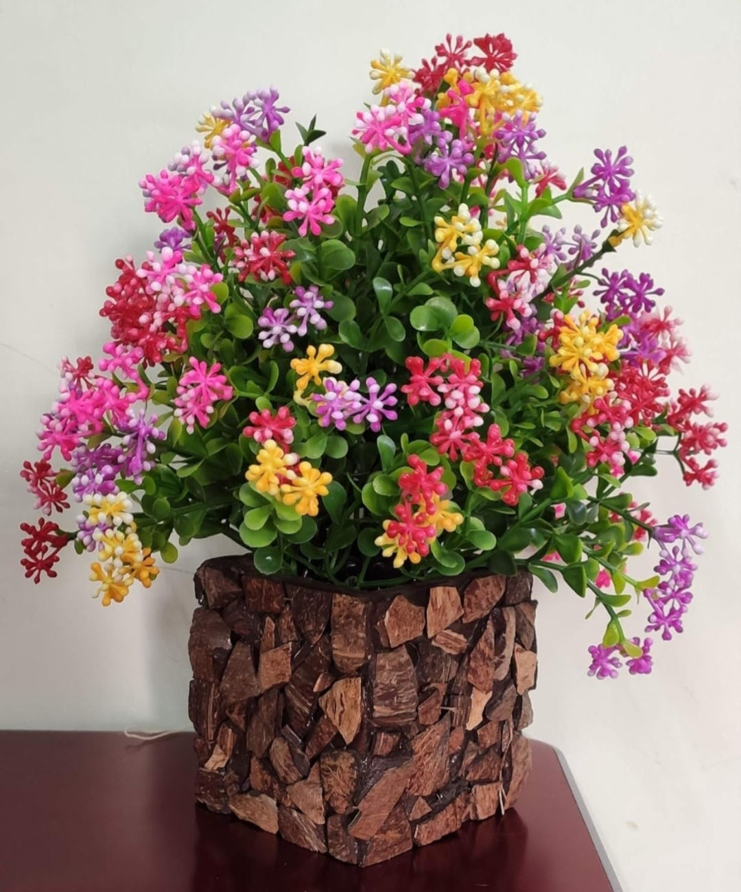 Yarma Plastic Multicolor Artificial Flower Plant with Stylish Coconut Pot(25 Cm)