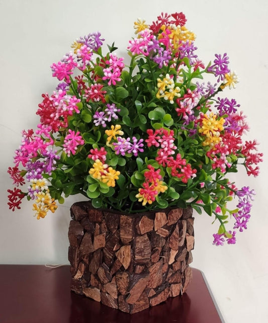 Yarma Plastic Multicolor Artificial Flower Plant with Stylish Coconut Pot(25 Cm)
